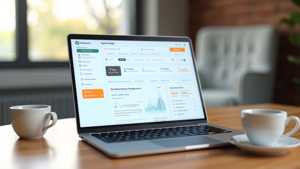 Laptop på skrivebord med handelsdashboard og betalingsudligning