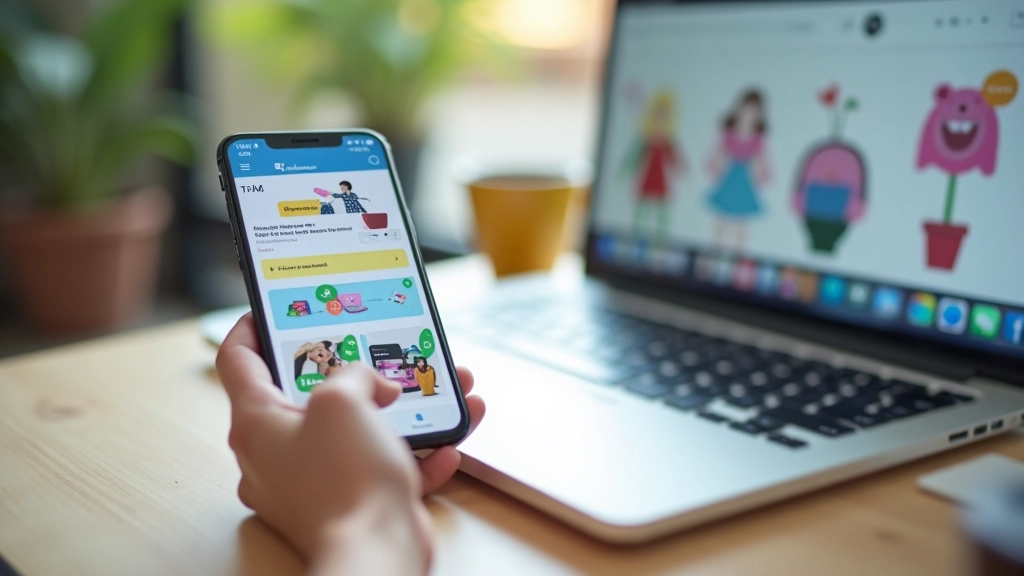 Mobil og computer der viser online butik med produkter